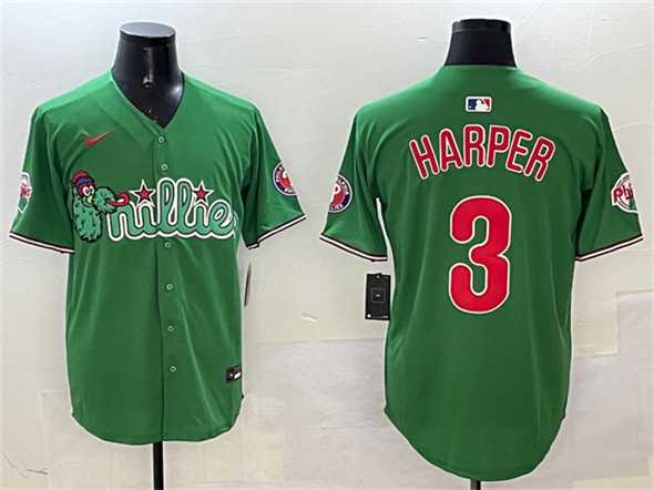 Mens Philadelphia Phillies #3 Bryce Harper Green Phanatic Limited Stitched Jersey->philadelphia phillies->MLB Jersey